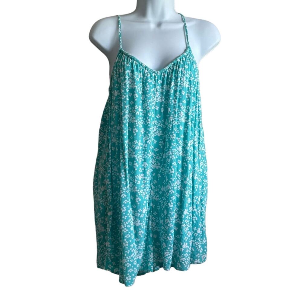 Aerie Women Viscose Roper Shorts‎ Strappy Floral Print S Turquoise Beachy Resort
